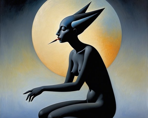 Stylized Figure Posed Gracefully Against Glowing Moon