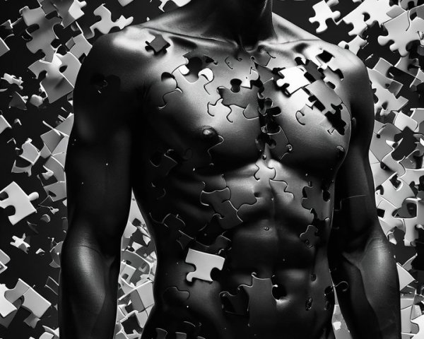 Androgynous Figure Surrounded by Puzzle Pieces