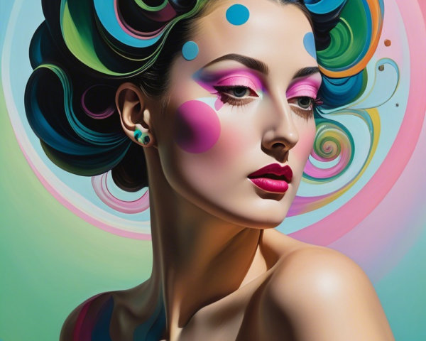 Vibrant Portrait of a Woman with Artistic Hairstyle