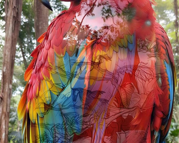 Majestic Scarlet Red Parrot in Lush Rainforest Setting