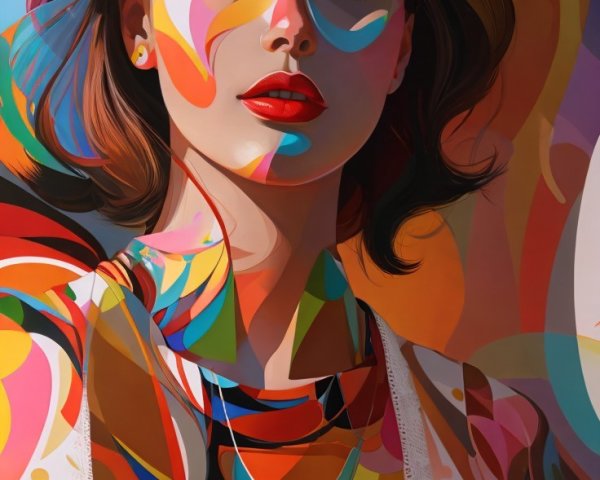 Vibrant Abstract Portrait of a Woman with Colorful Features