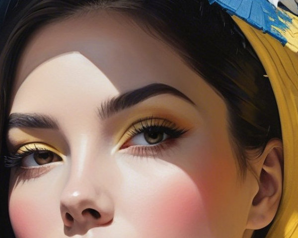 Portrait of a Young Woman with Bold Makeup and Hat
