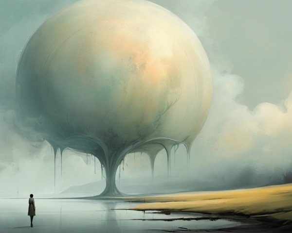 Surreal Landscape with Ethereal Orb and Tranquil Water