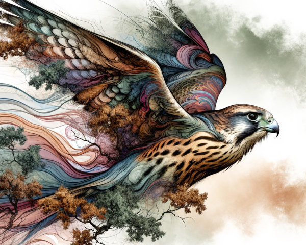 Stylized Falcon in Mid-Flight with Vibrant Colors