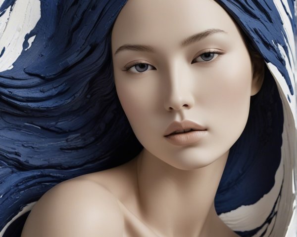 Serene Figure with Ethereal Quality and Artistic Hair