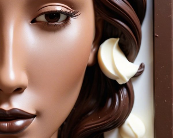 Hyper-realistic chocolate mannequin face with curls