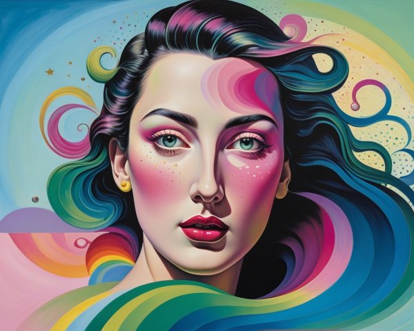 Stylized portrait of a woman with vibrant hair colors