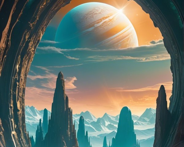 Surreal Landscape with Figure by Serene River and Planet