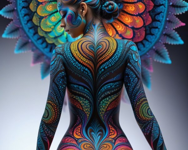 Vibrant Mandala Body Paint on Woman's Back