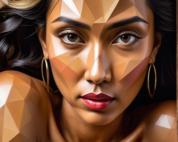 AI-Generated Portrait of a Woman with Polygonal Skin