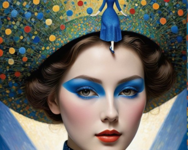Whimsical Portrait of a Woman with Intricate Makeup