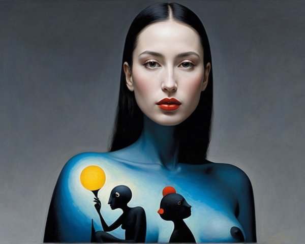 Portrait of a Woman with Blue Skin and Figures