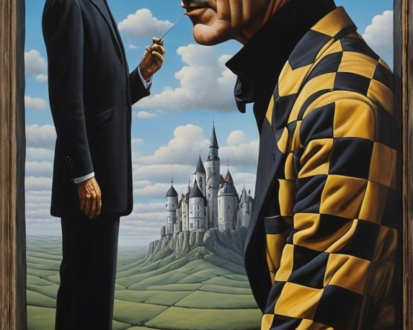 Dual Portrait of a Man in Checkered Suit in Landscape