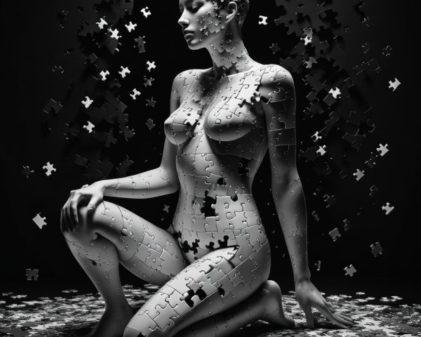 Monochromatic Puzzle Piece Figure in Contemplation