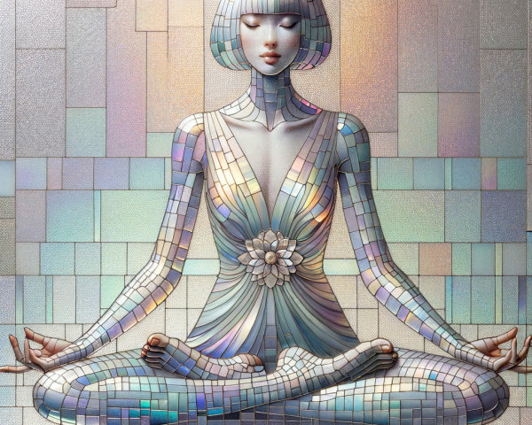 Iridescent Humanoid Figure in Meditative Pose