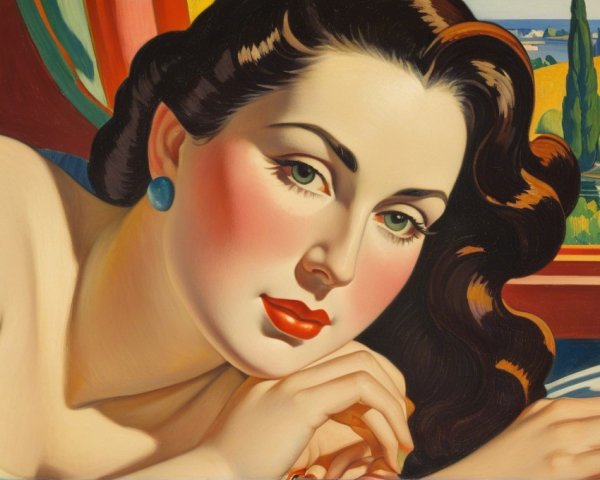 Glamorous Woman with Dark Hair in Serene Landscape