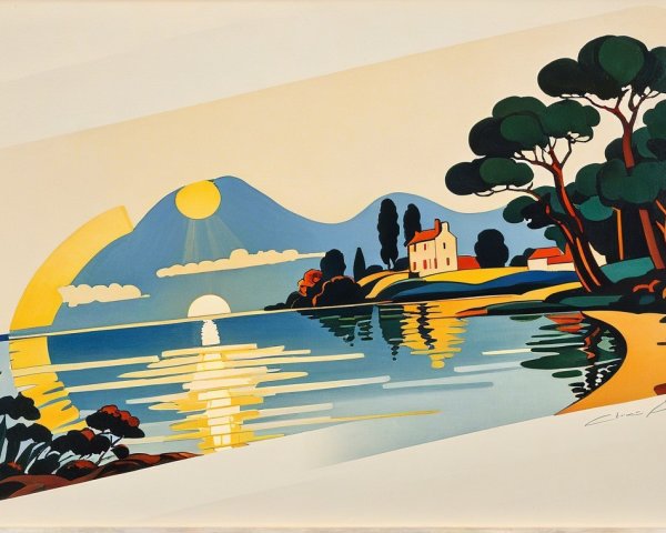 Vibrant Landscape with Calm Lake and Rolling Hills