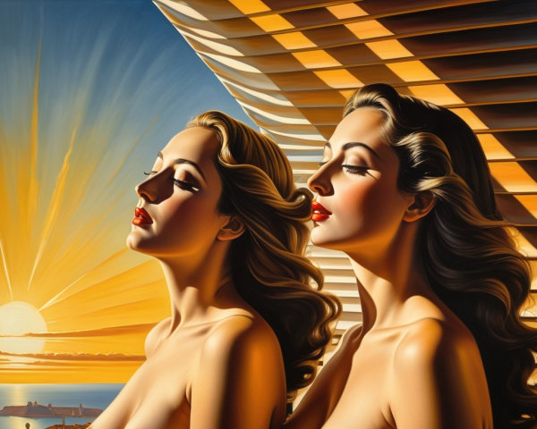 Glamorous Women Silhouetted Against Sunset Background