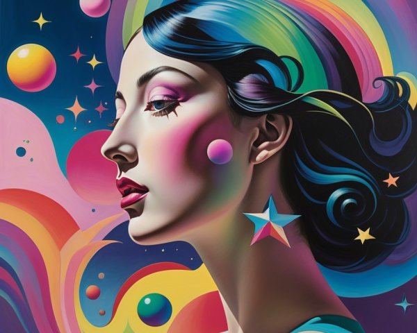 Vibrant Stylized Portrait of a Woman in Profile