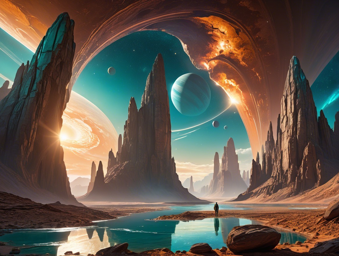Surreal Alien Landscape with Towering Rock Formations