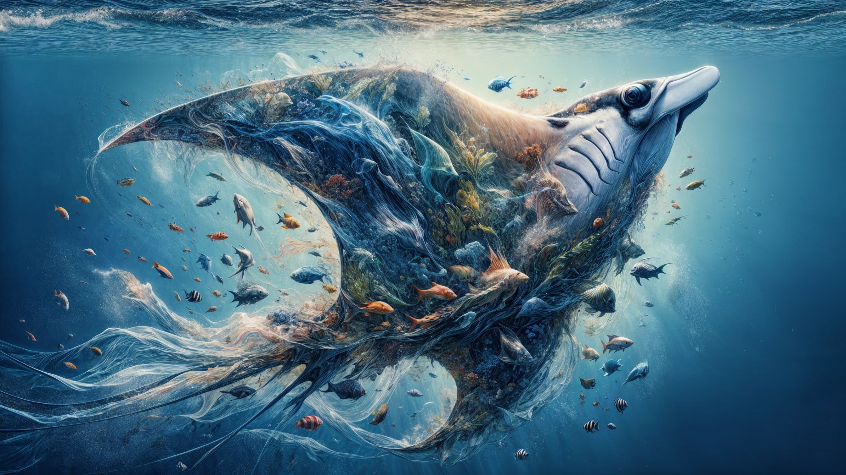 Ethereal Manta Ray in a Vibrant Underwater Scene