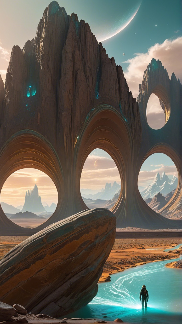 Surreal Landscape with Rock Formations and Vibrant Sky