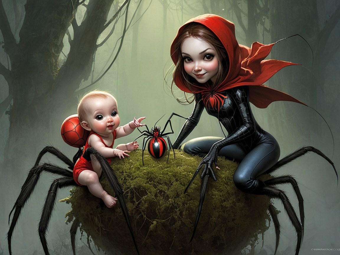 Young Girl and Baby in Mystical Forest Setting