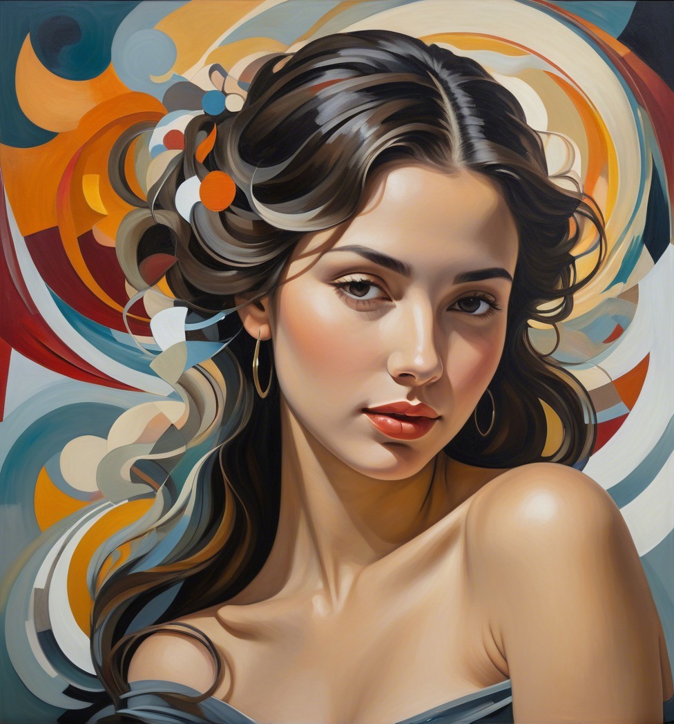 Portrait of a Young Woman with Abstract Background