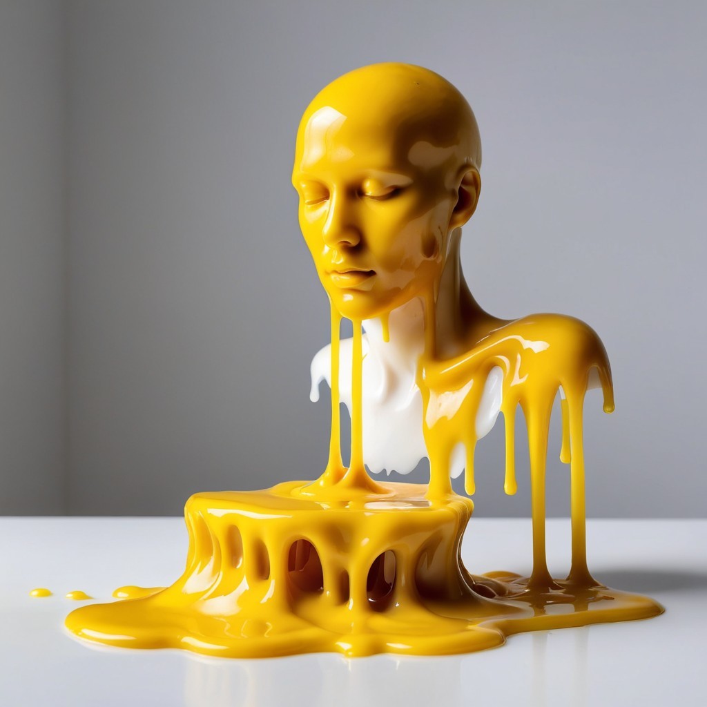Sculptural Bust with Yellow Dripping Paint Texture