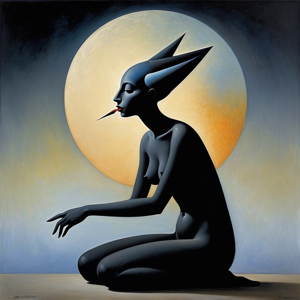 Stylized Figure Posed Gracefully Against Glowing Moon