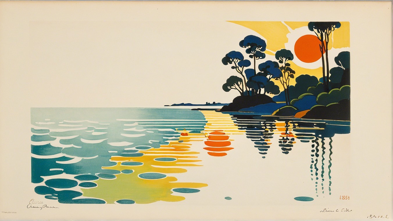 Serene Landscape with Vibrant Sunset Reflections