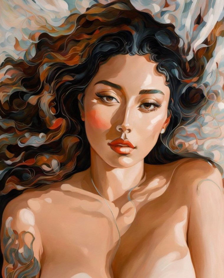 Portrait of a Woman with Curly Hair and Warm Tones