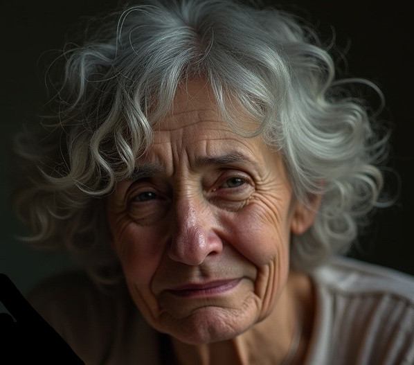 Close-Up Portrait of an Elderly Woman with Curly Hair