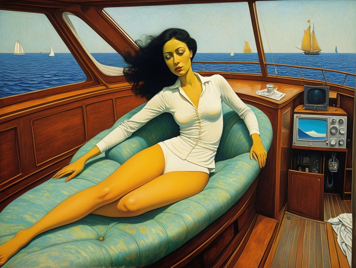 Serene Yacht Scene with Woman in Elegant Interior