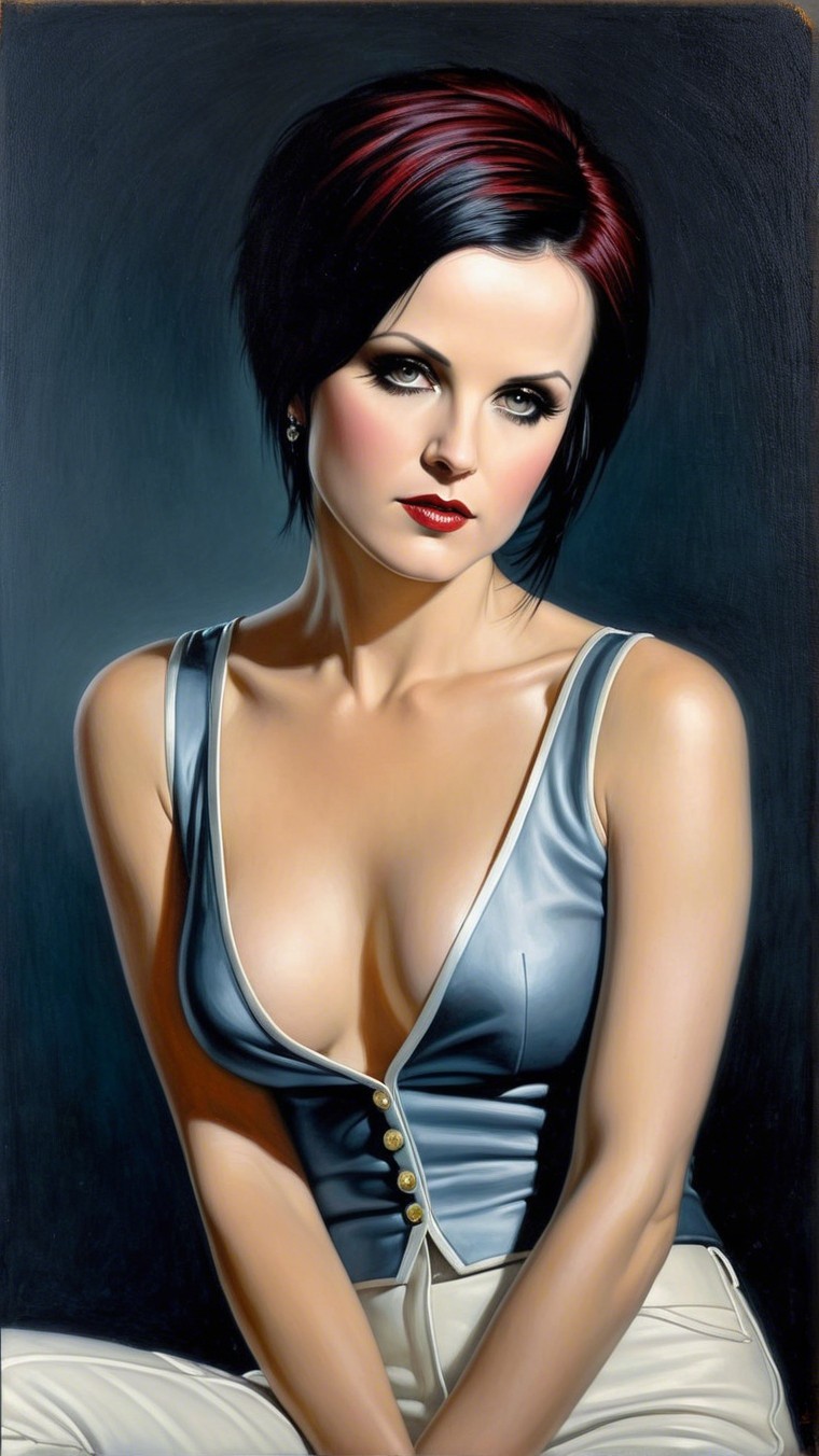 Woman with Short Dark Hair and Bold Makeup