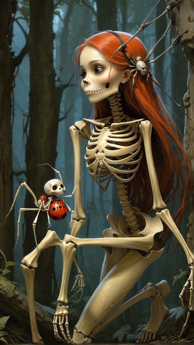Whimsical Skeleton in a Misty Forest