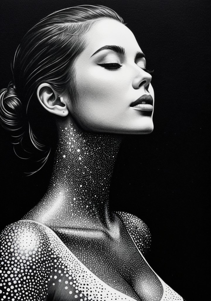 Monochromatic Artwork of Serene Female Figure