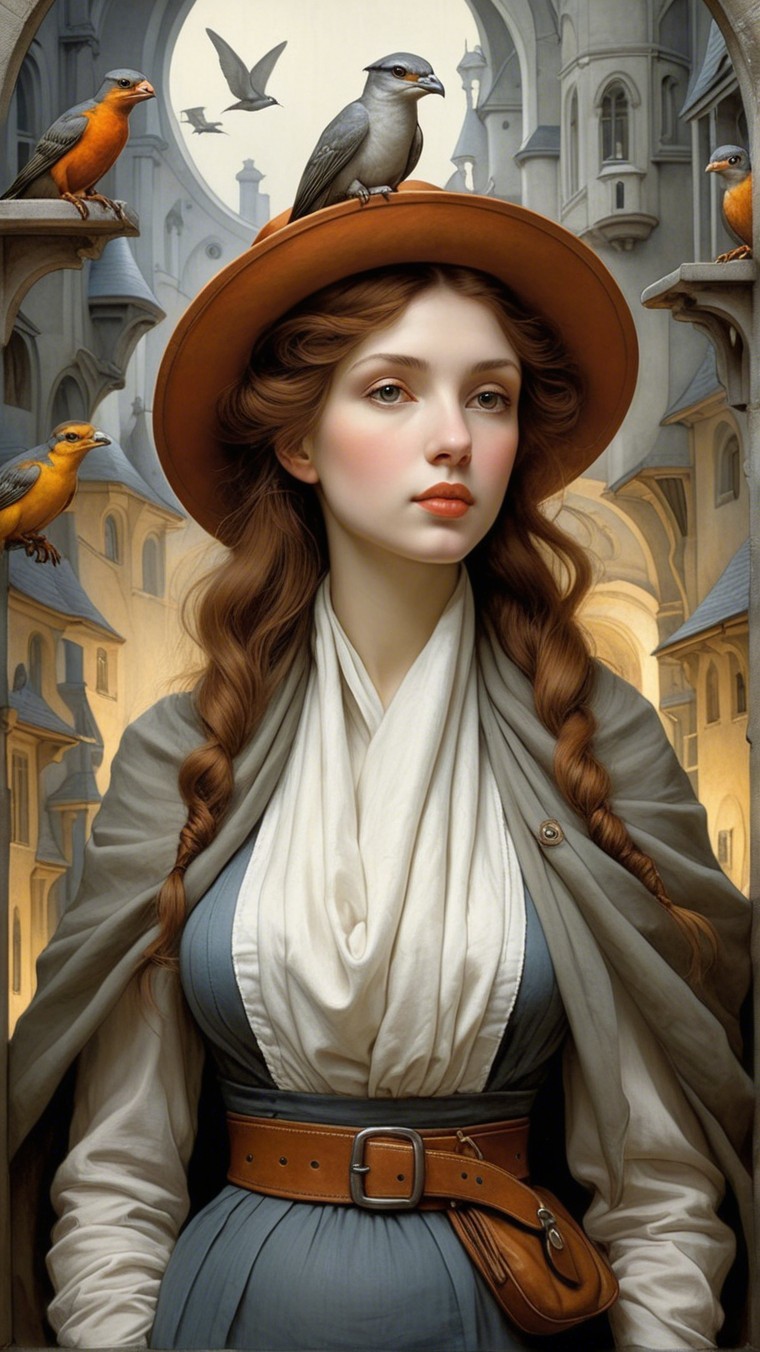 Young woman in historical dress with elegant backdrop