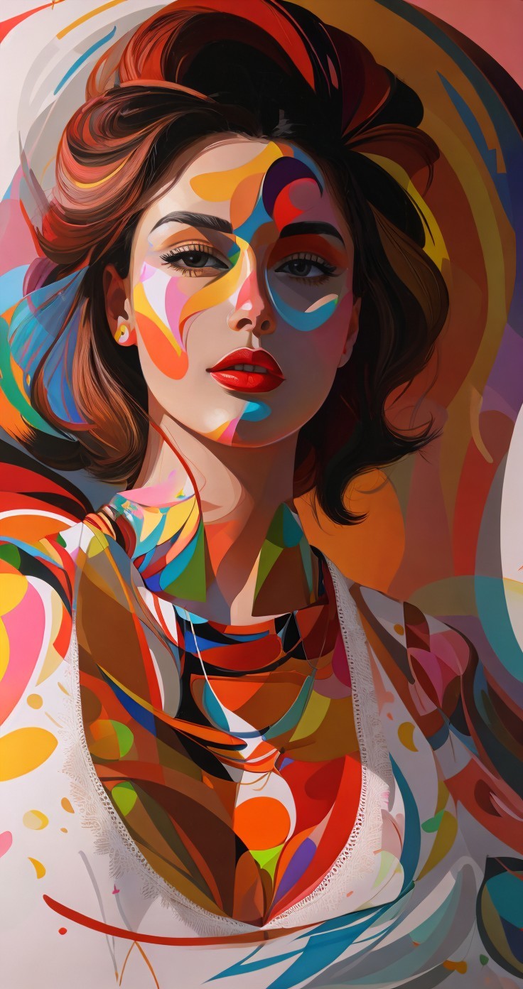 Vibrant Abstract Portrait of a Woman with Colorful Features