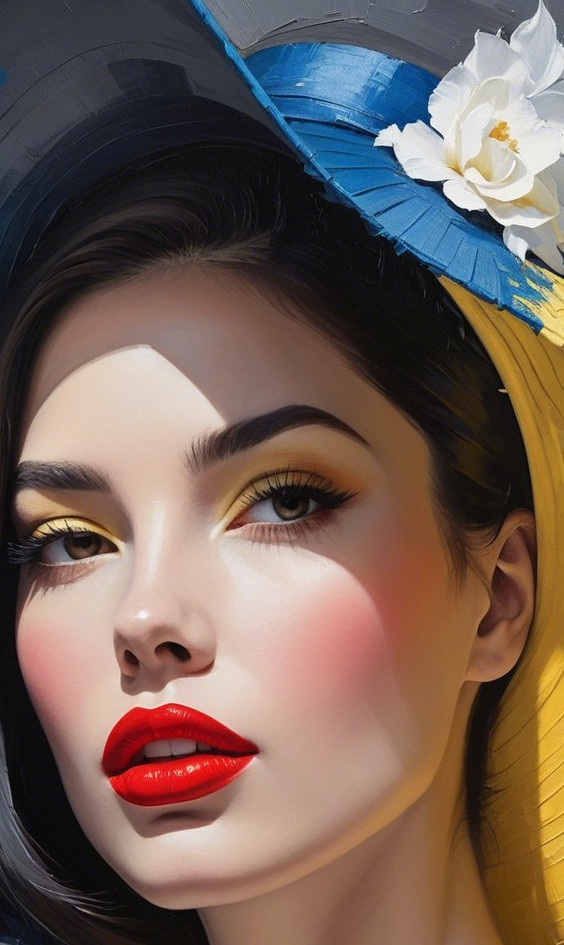 Portrait of a Young Woman with Bold Makeup and Hat