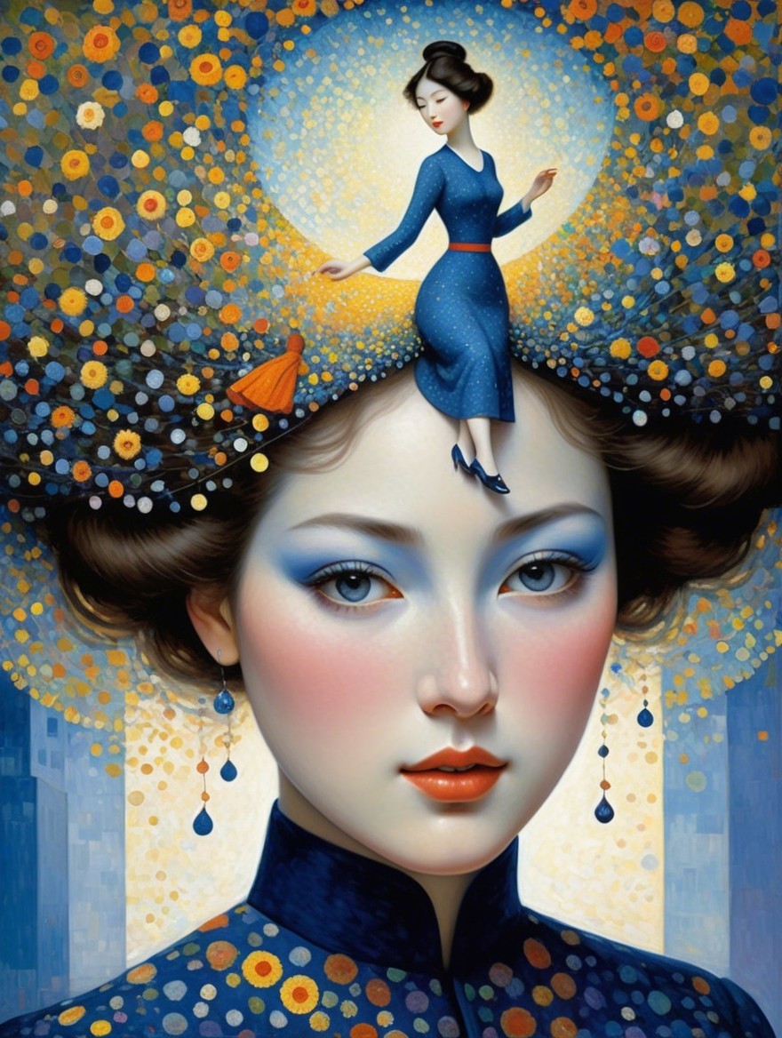 Portrait of a Woman with Flowers and Surreal Elements