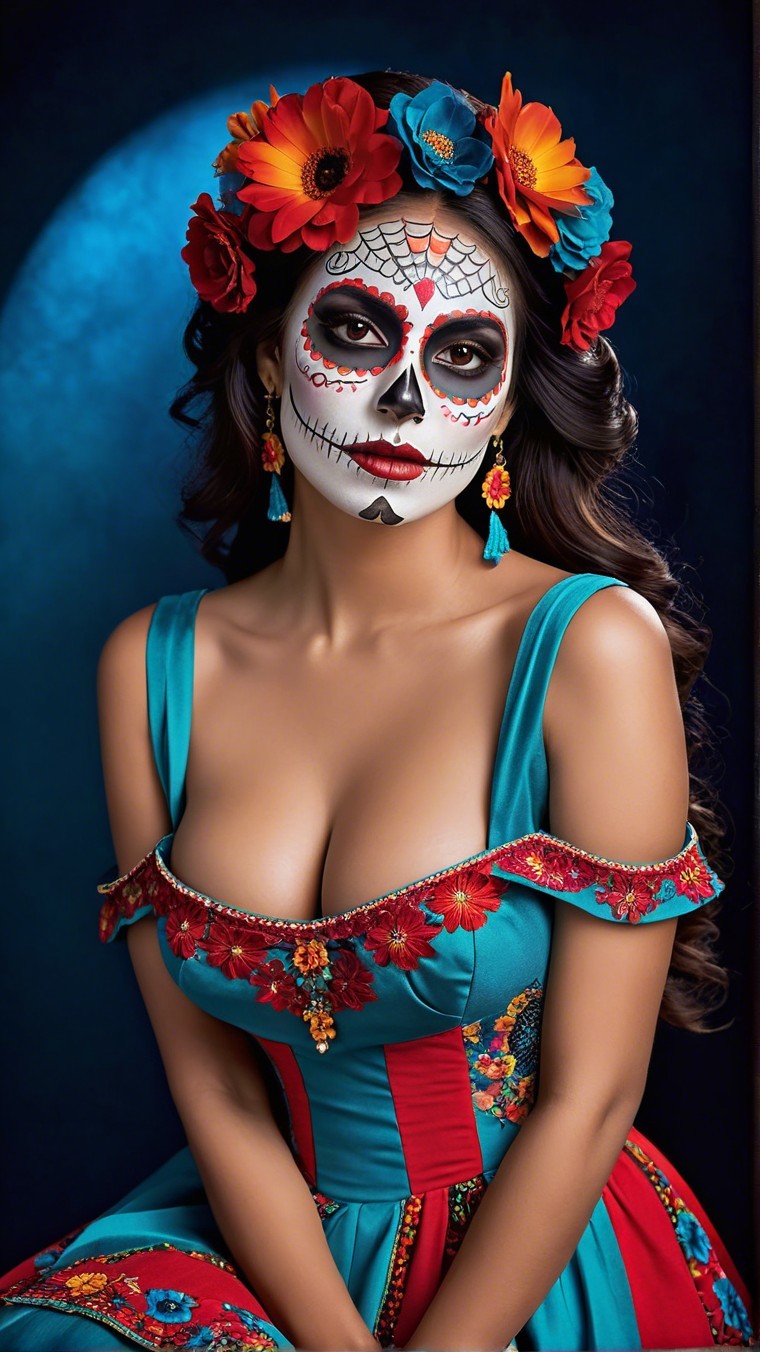 Traditional Mexican Attire with Sugar Skull Makeup