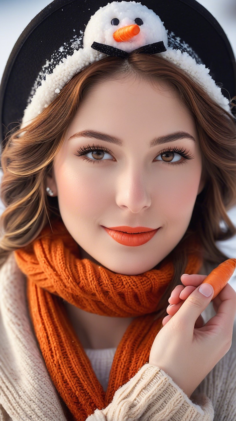 Fair-skinned woman in winter attire with carrot