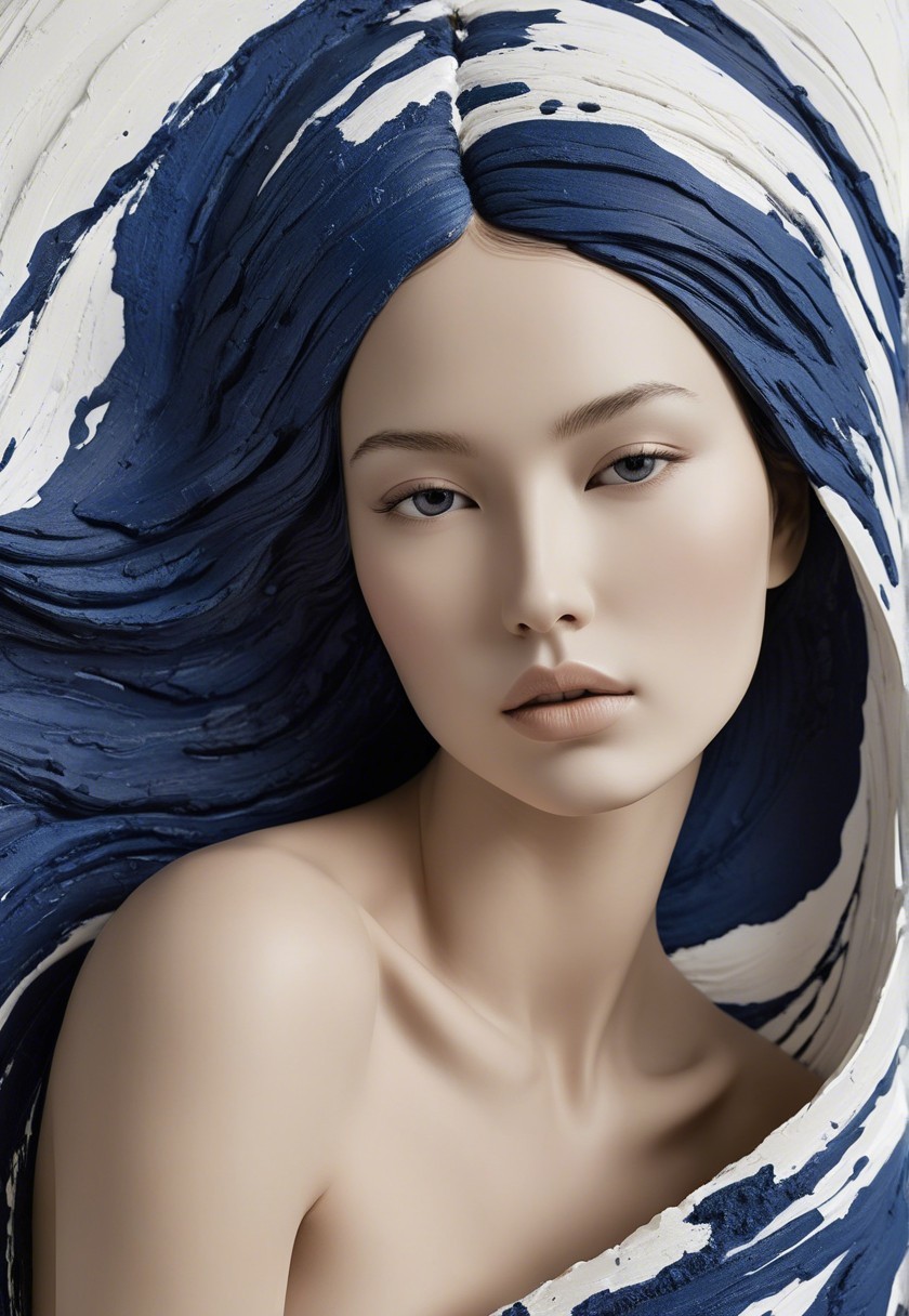 Serene Figure with Ethereal Quality and Artistic Hair