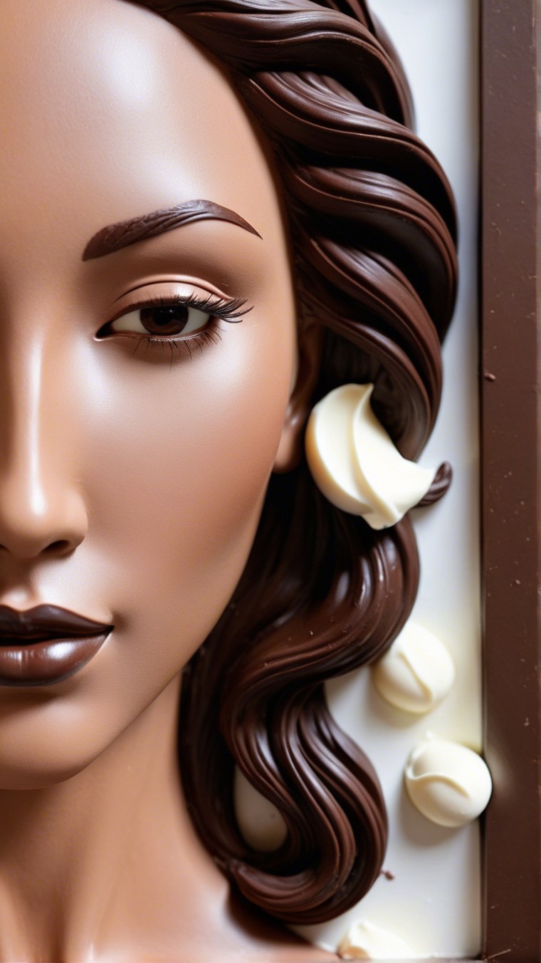 Hyper-realistic chocolate mannequin face with curls