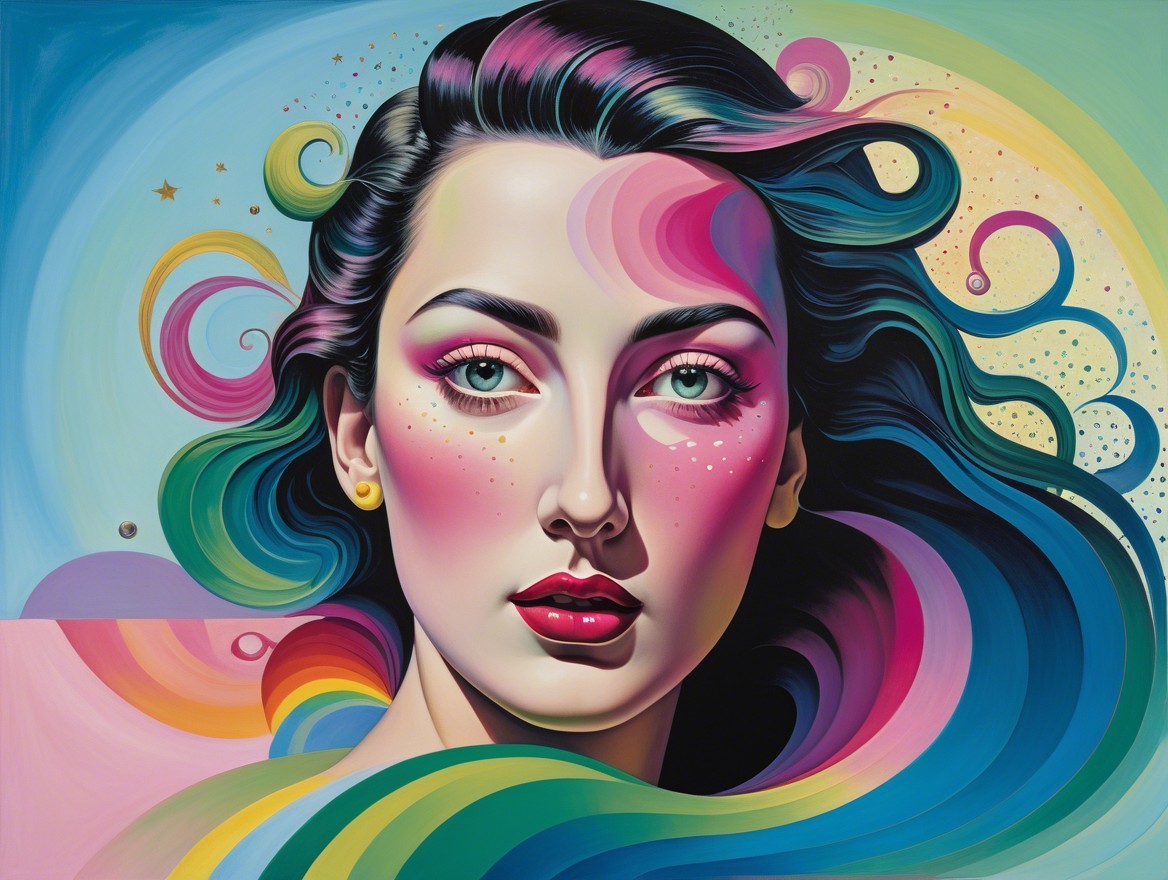 Stylized portrait of a woman with vibrant hair colors