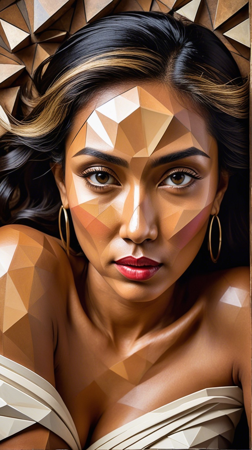 AI-Generated Portrait of a Woman with Polygonal Skin