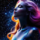 Close-Up Profile of Person with Colorful Hair and Makeup