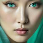 Close-Up of Young Woman with Green Eyes and Glowing Skin
