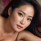 Glamorous Woman with Dark Hair in Serene Landscape